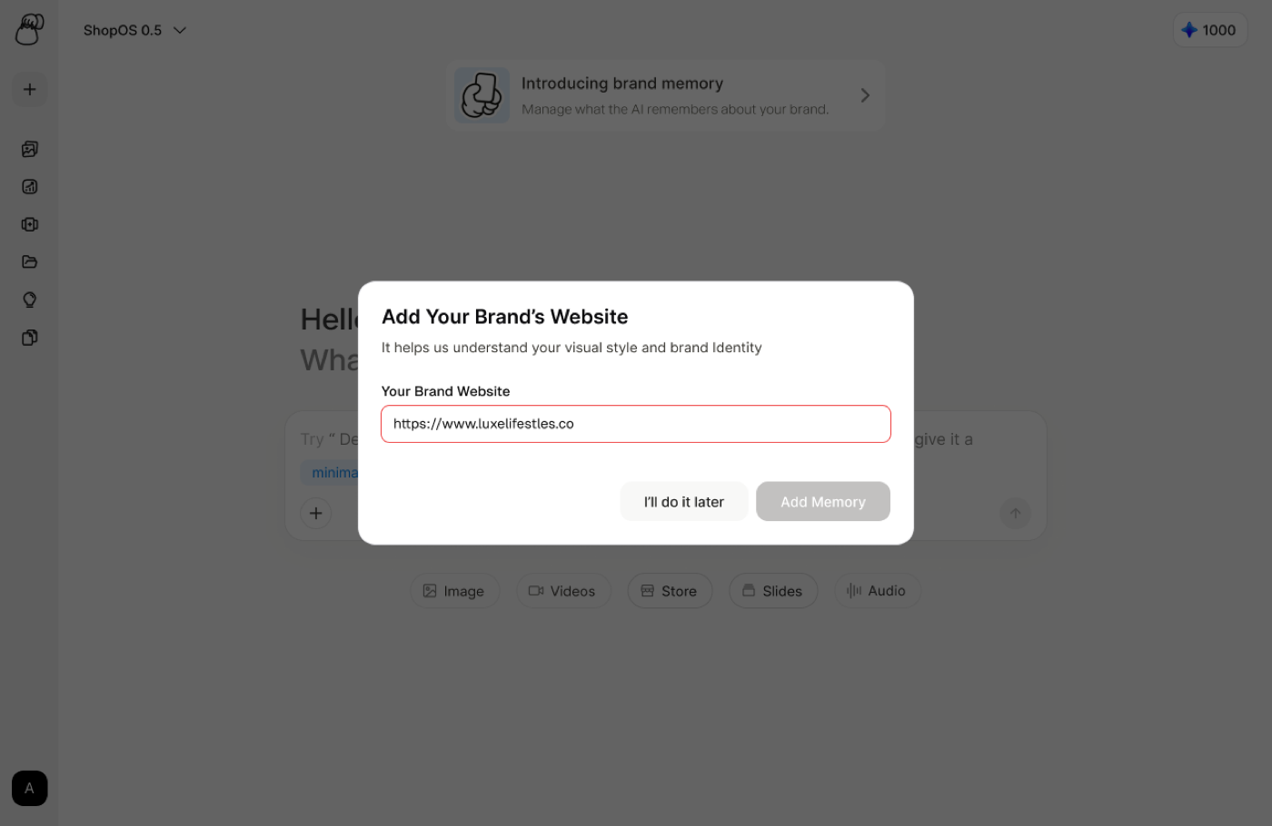 Brand DNA onboarding screen