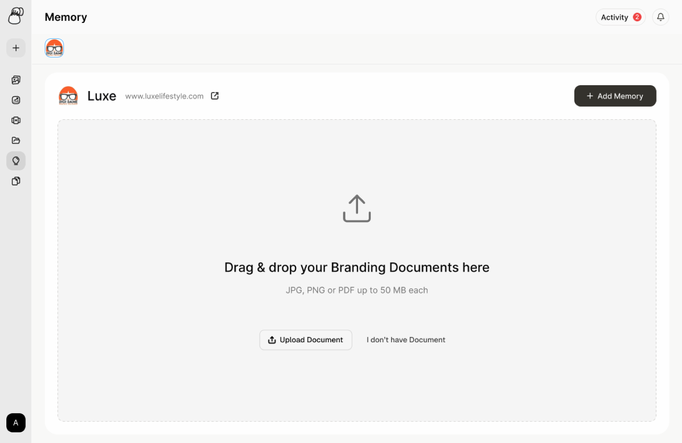 Brand DNA onboarding screen